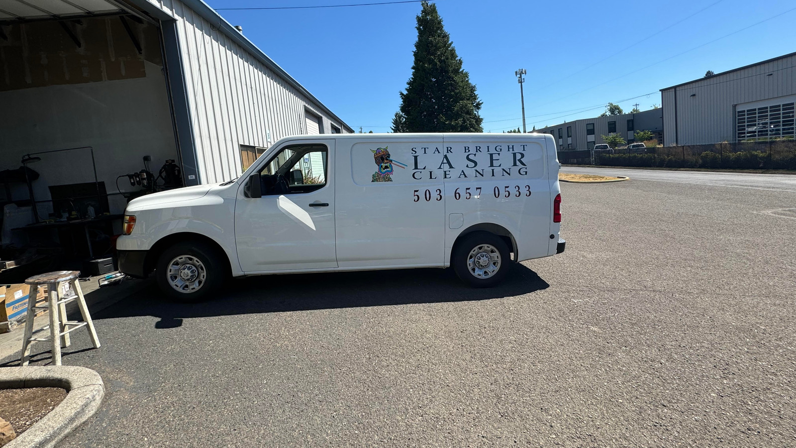 Star Bright Laser Cleaning service van parked outside the Oregon City workshop